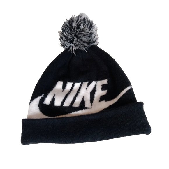 Nike Knit Beanie Youth Black & White Sports Cap Hat - Picture 7 of 9